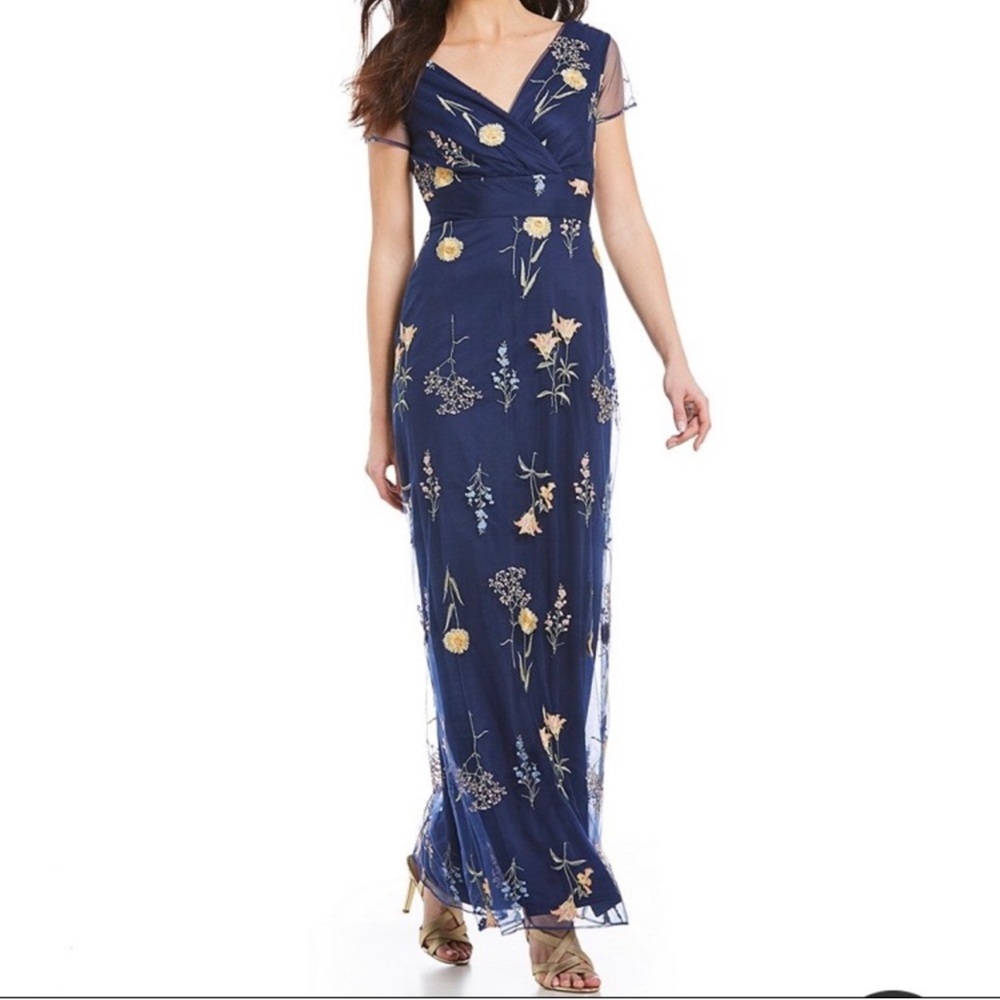 Chetta B Navy Floral Flutter Sleeve Maxi Dress Size 10